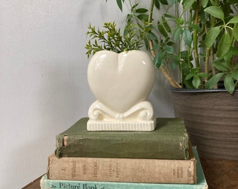 Mid century white ceramic heart planter