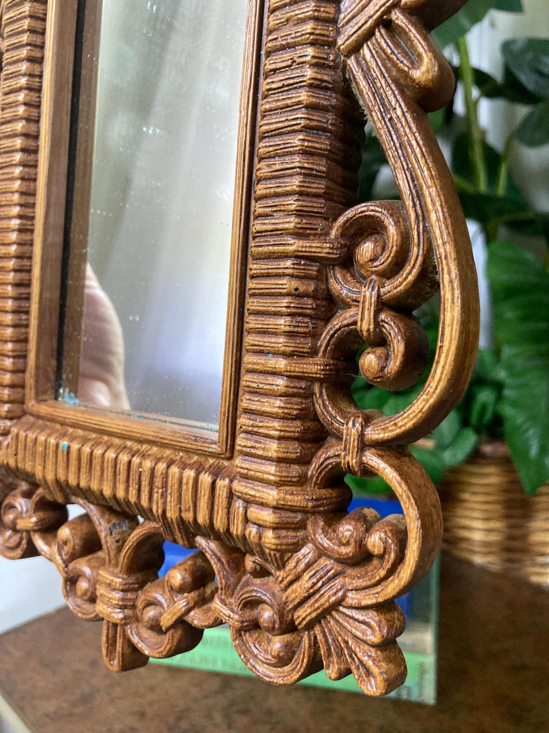 鏡 Vintage Rattern Mirror Ornate Faux Rattan Mirror Vintage - Etsy