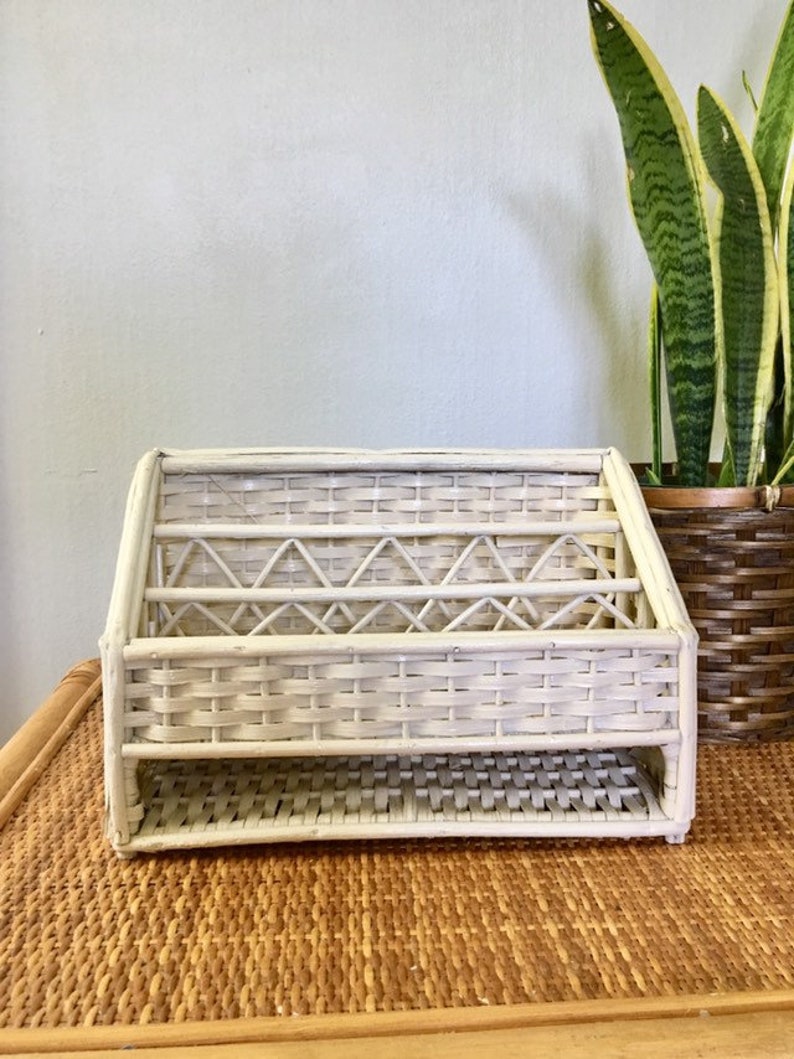 White Wicker Desk Organizer Etsy