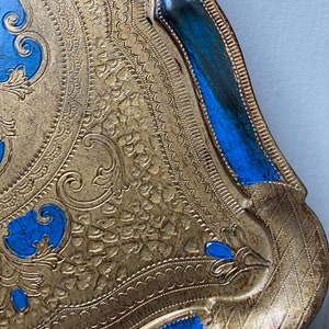 Vintage Blue and Gold Florentine Tray - Etsy