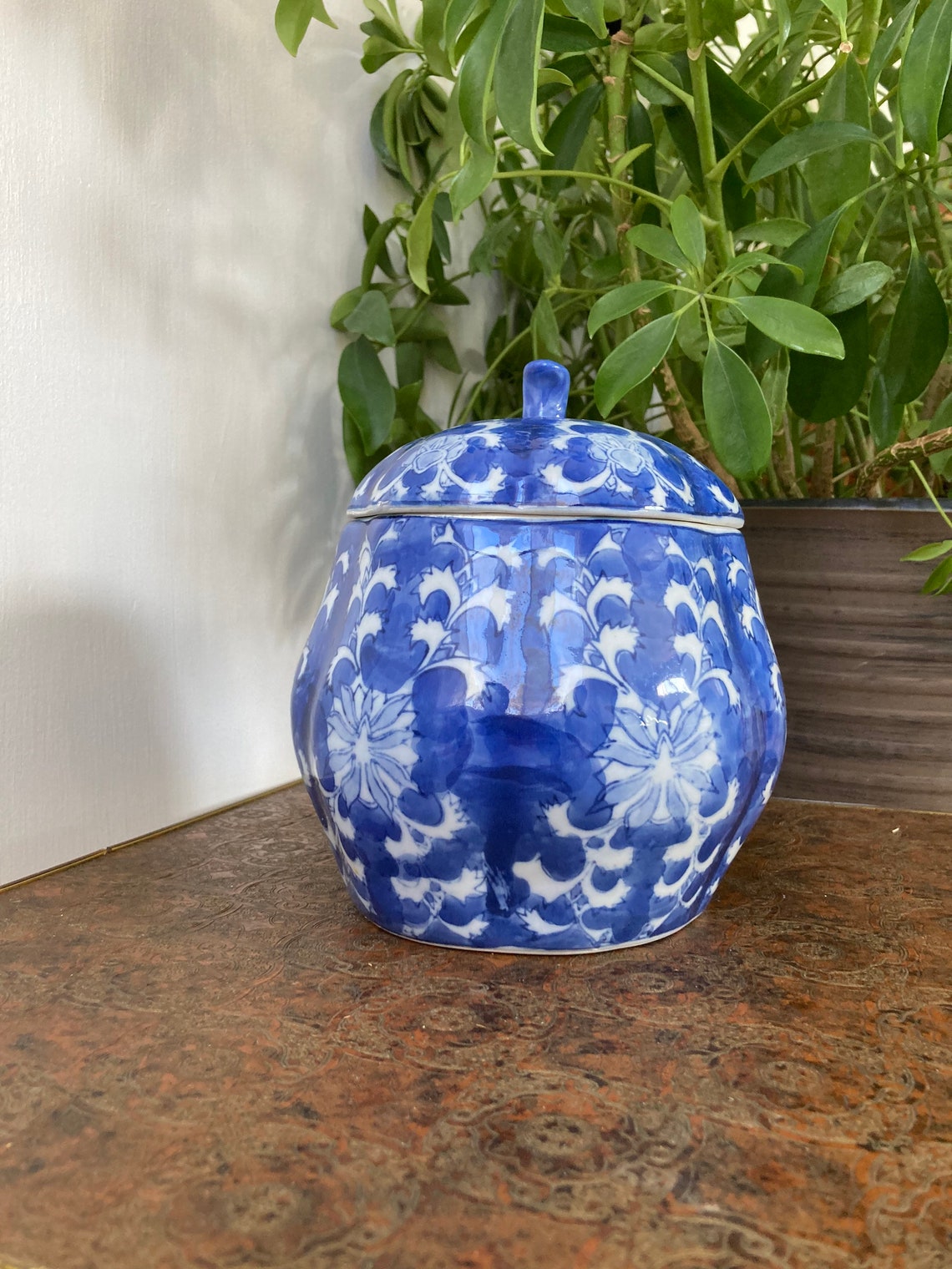 Blue and white ceramic pumpkin shaped jar Etsy