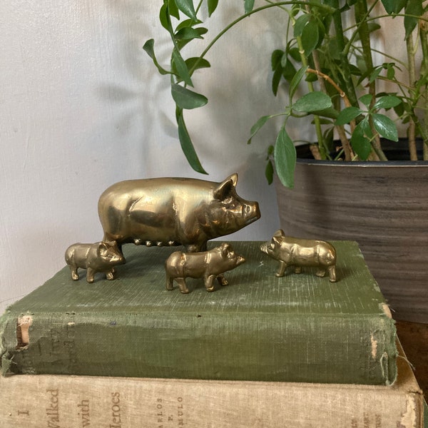 Vintage brass pig family