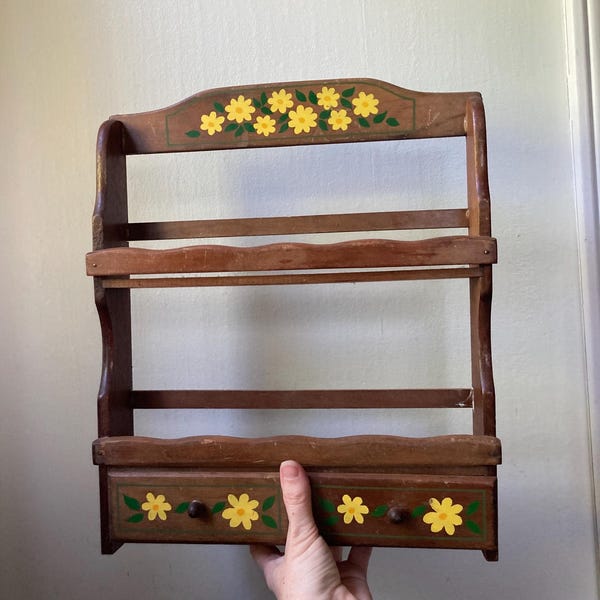 Vintage floral wood spice rack