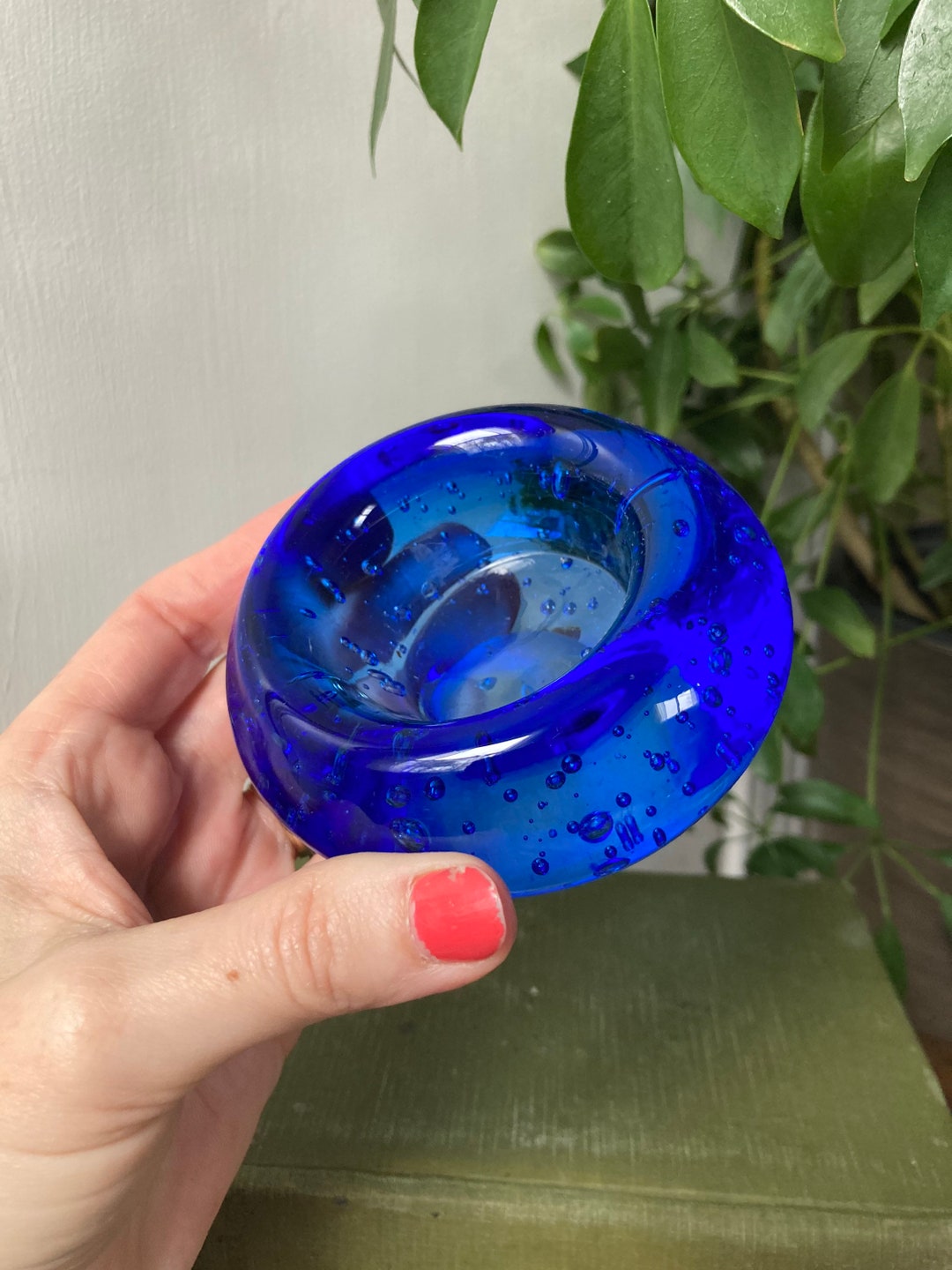 Blue Bubble Glass Candle Holder Etsy