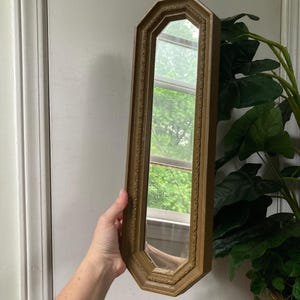 Vintage brown plastic long octagon mirror