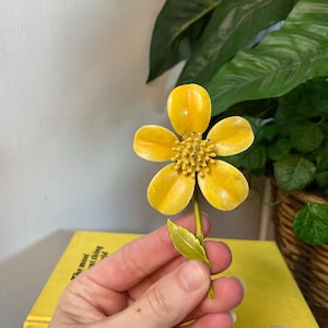 Yellow enamel flower brooch