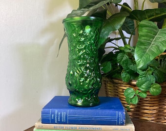 Green textured glass vase