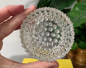 Clear hobnail glass salt cellar