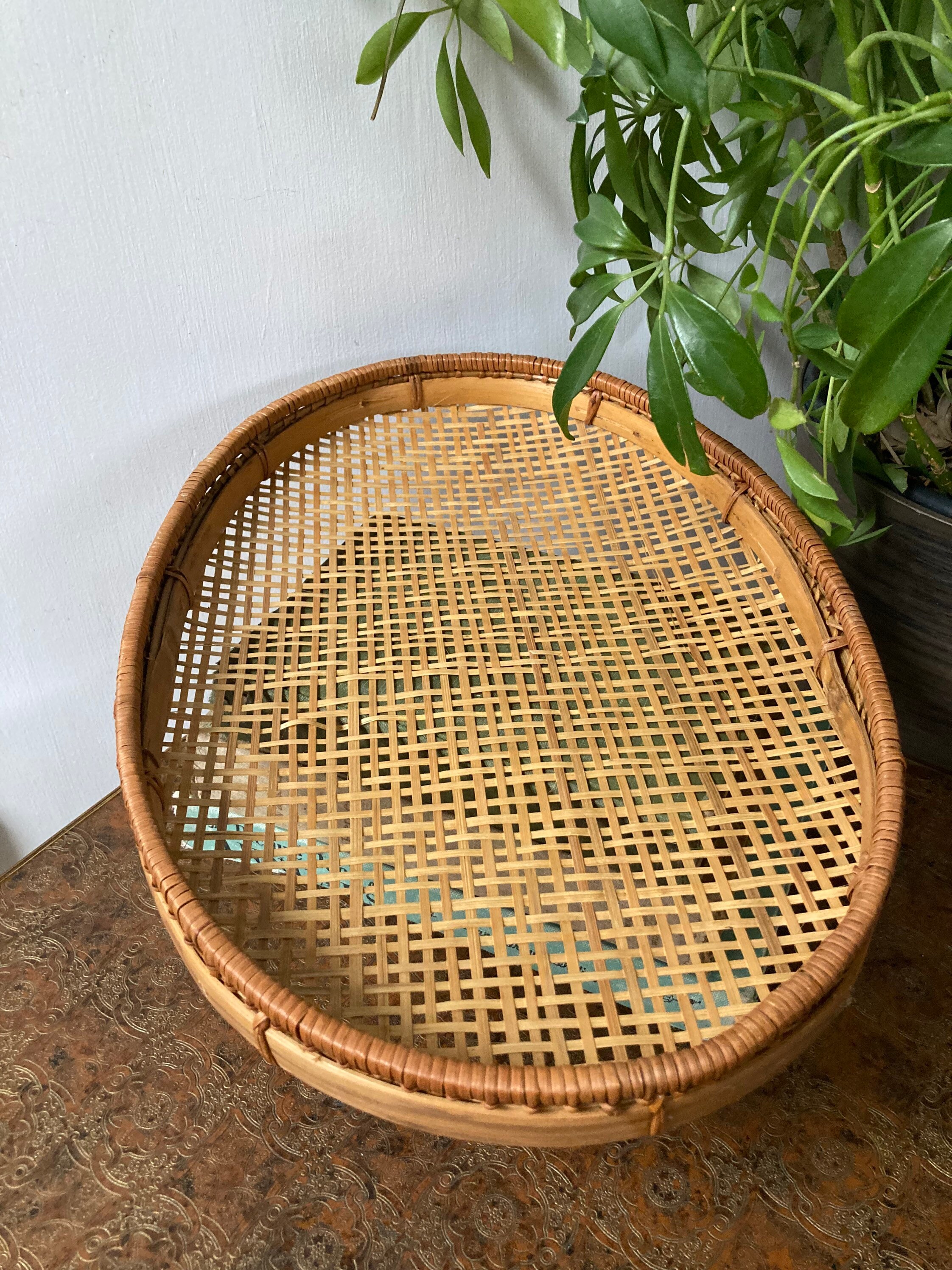 Amelia Woven Bamboo and Brass Oval Tray, Set of 2