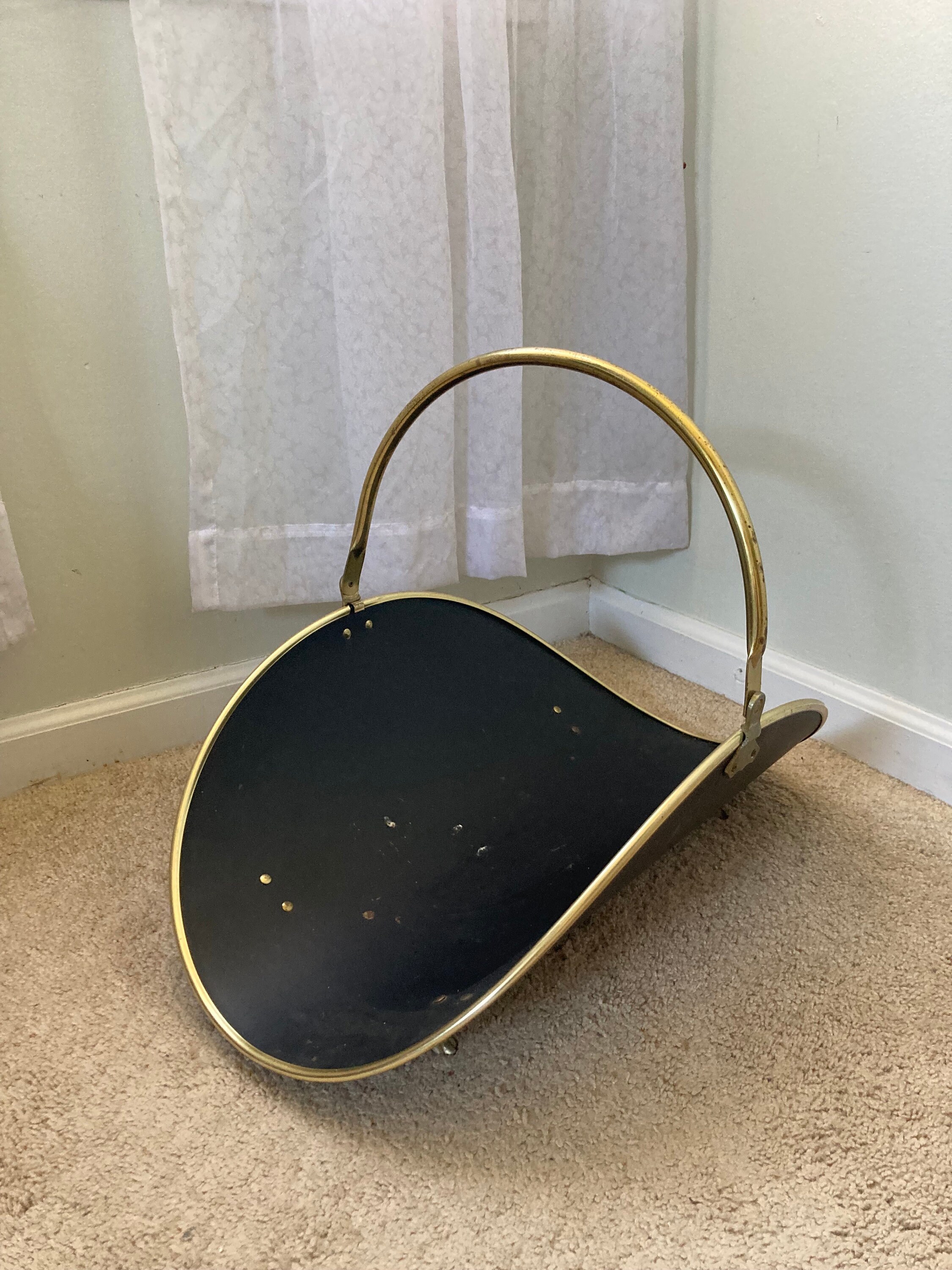 Brass and Black Footed Firewood Holder Etsy