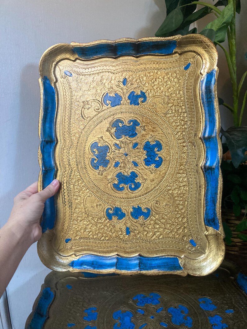 Two Blue and Gold Plastic Florentine Trays Made in Italy - Etsy