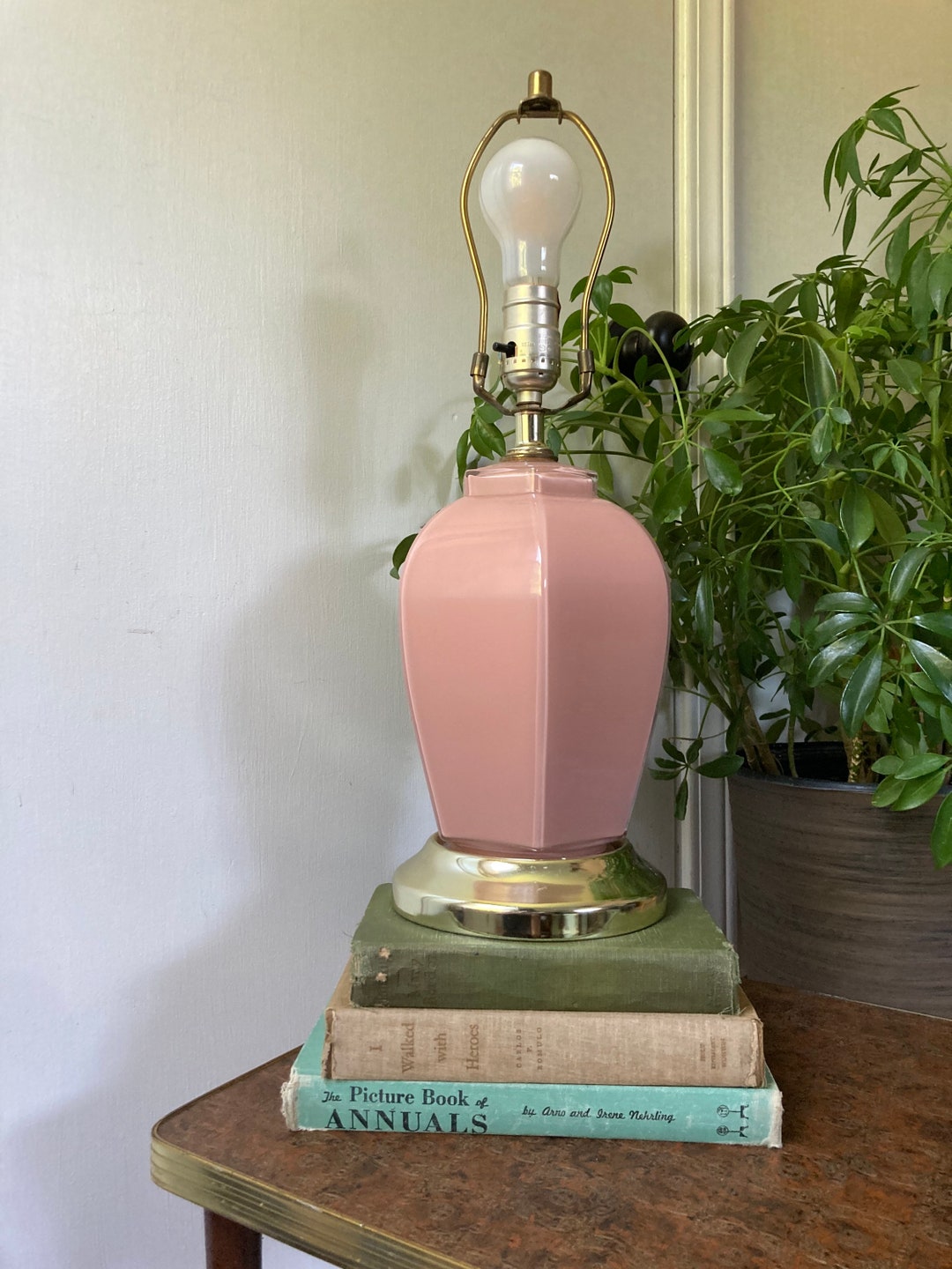 Vintage Pink Glass Lamp Etsy