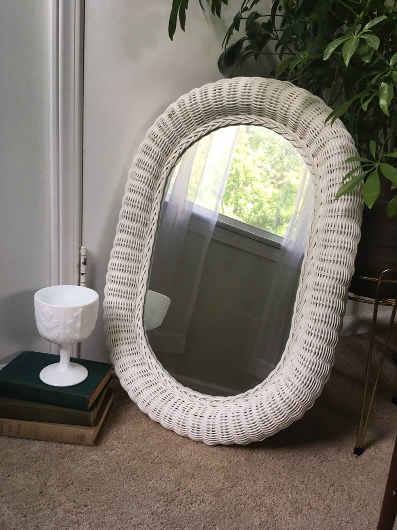LOCAL pickup Large white wicker mirror Etsy
