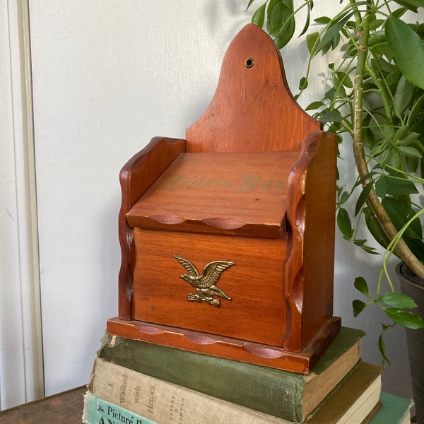 Wood recipe box with eagle