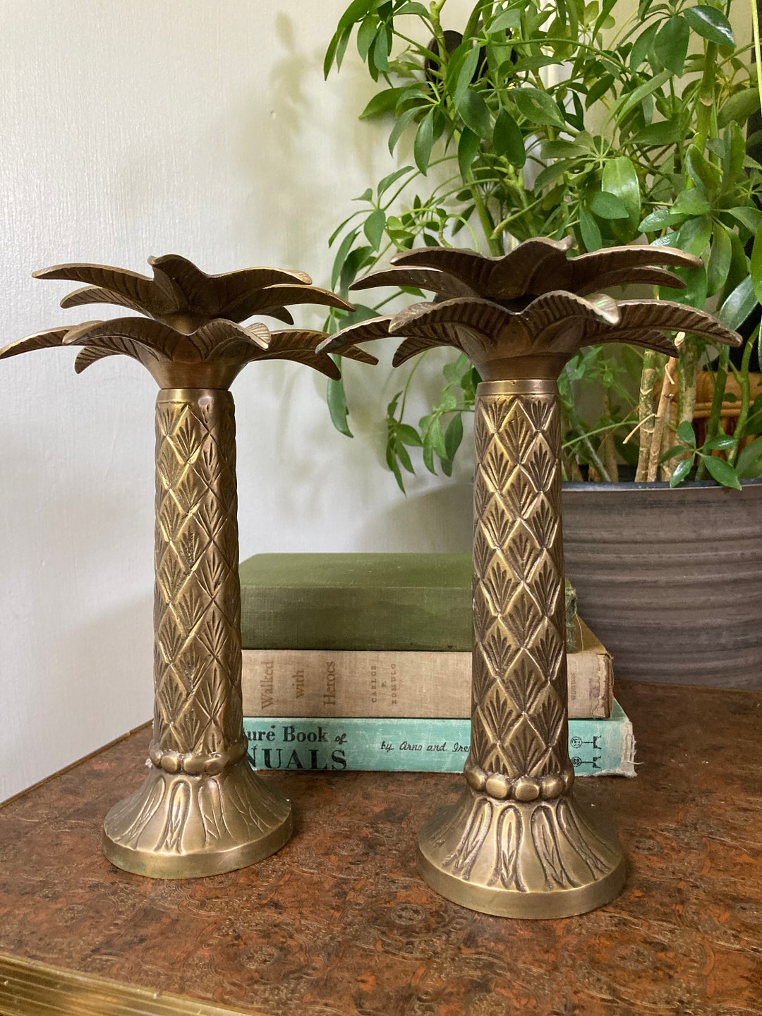 Brass Palm Tree Candle Holders Etsy