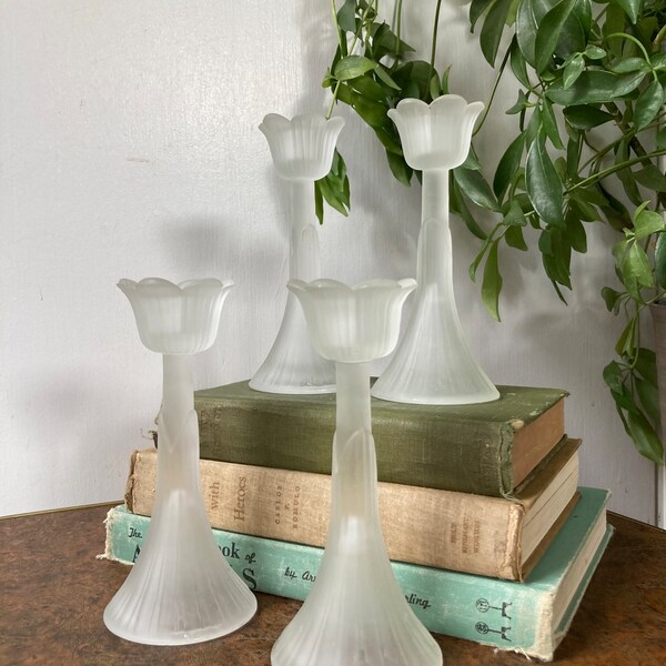 Frosted glass flower candle holders