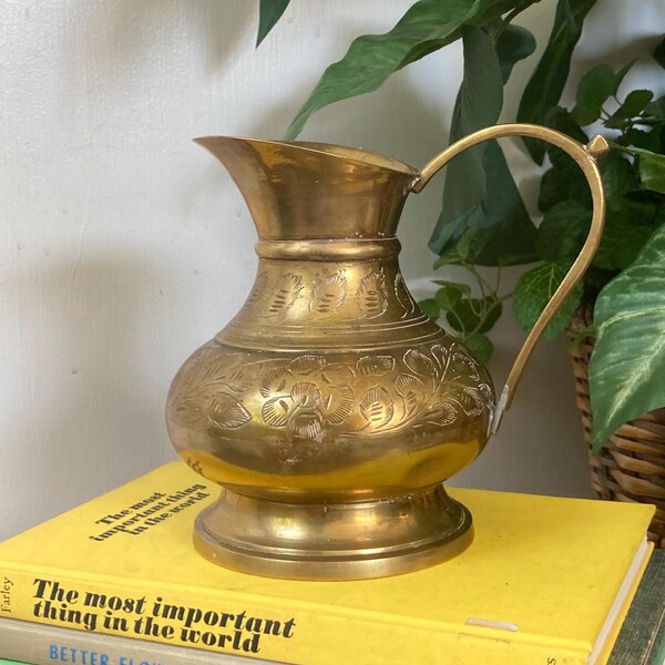 Etched brass pitcher
