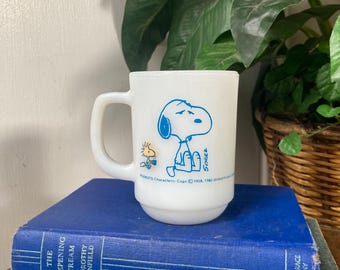 Vintage Snoopy Fire King Mug 1958, 1965 Schulz Peanuts Collectible