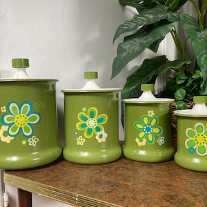 Vintage Green Floral Kromex Canister Set - Etsy