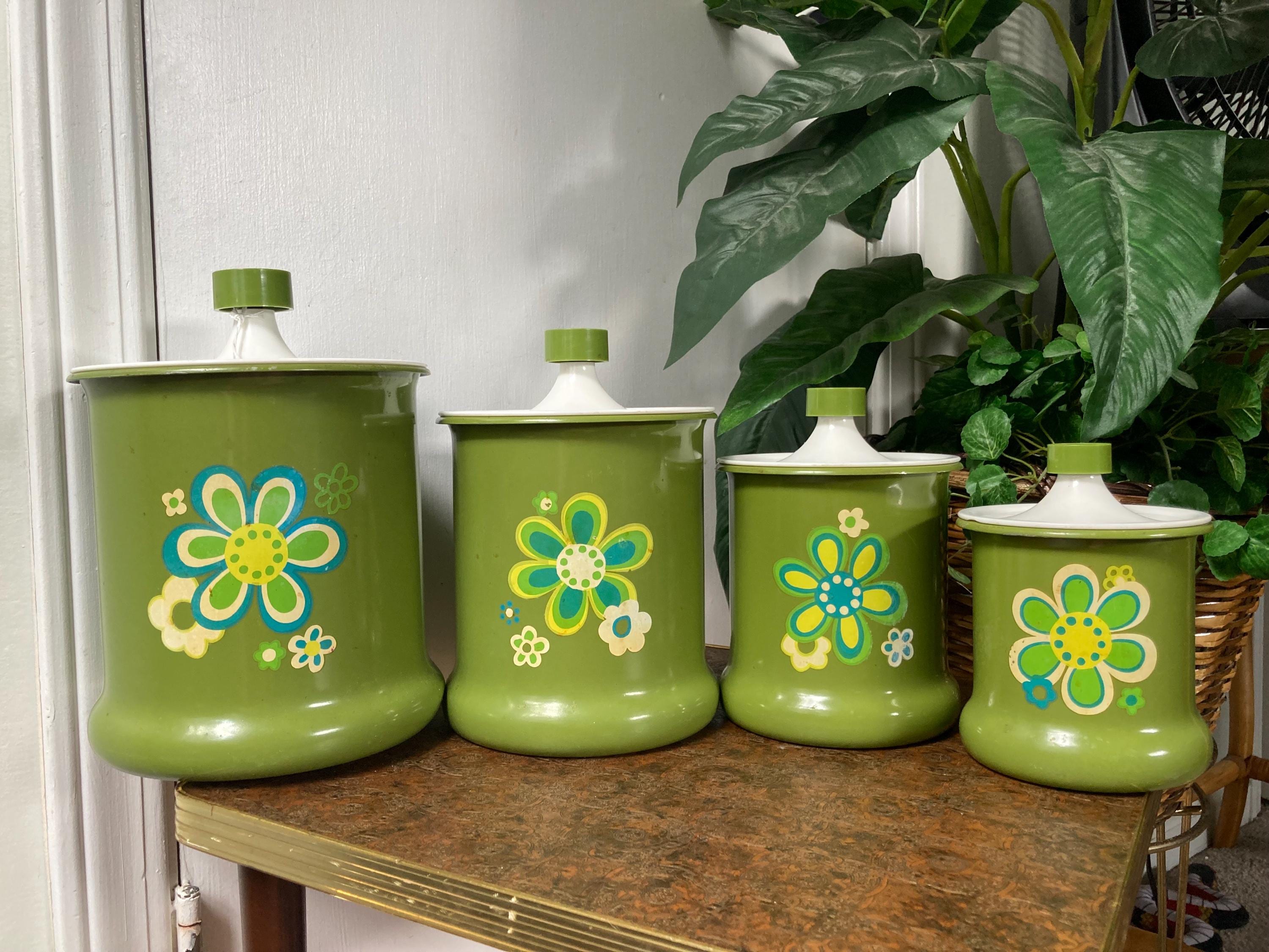 Vintage Green Floral Kromex Canister Set - Etsy
