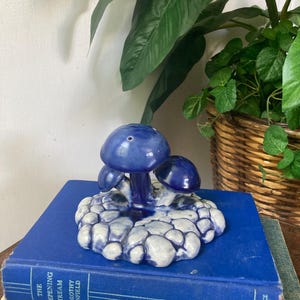 Blue and white ceramic mushrooms