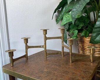 Set of Vintage 1970s Tiered Solid Brass Taper Candle Holders Set of Vintage 1970s Tiered Solid Brass Taper Candle Holders