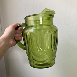 Vintage Green Glass Pitcher - Etsy