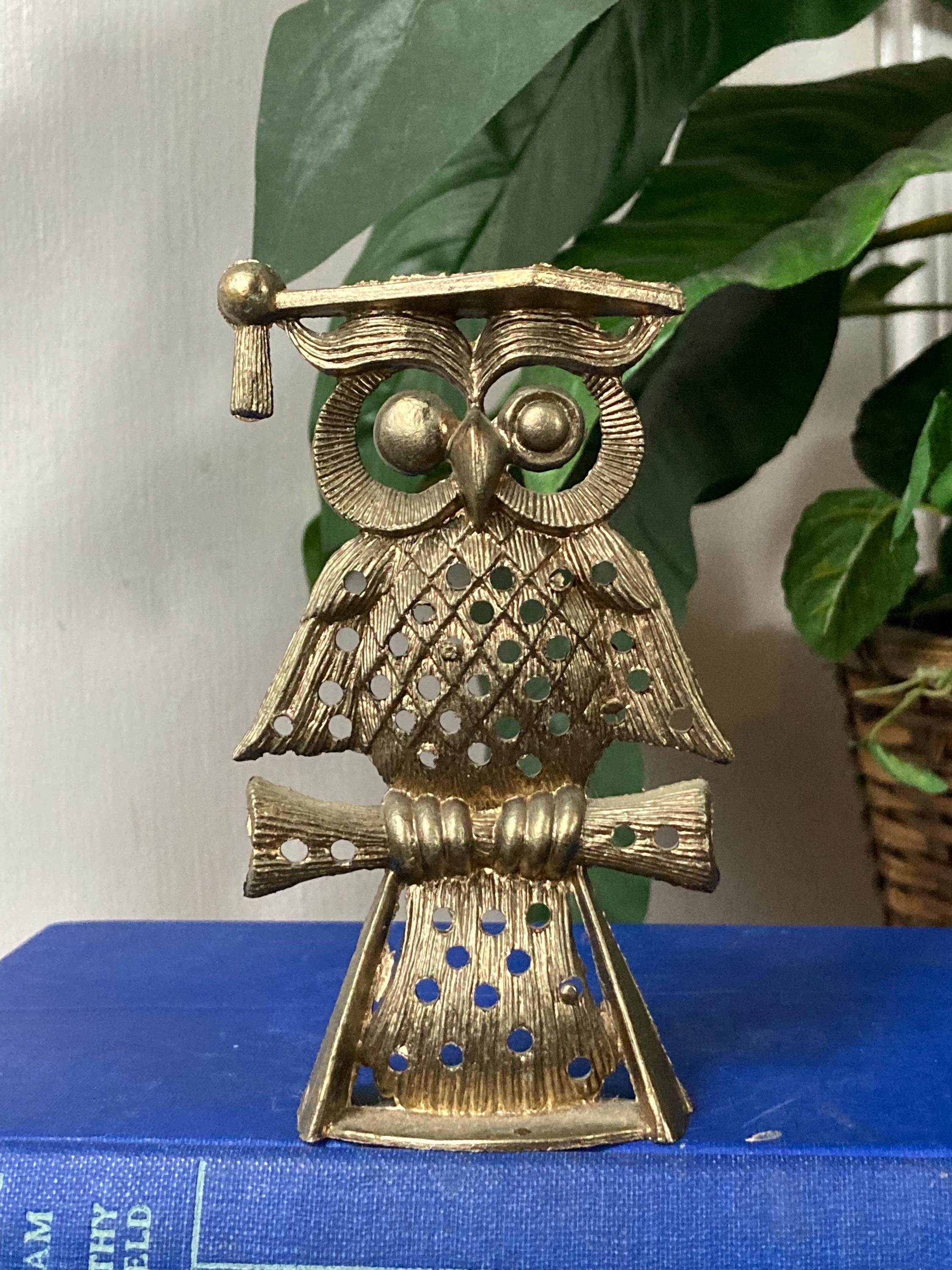 Silver graduation owl earrings holder.   C