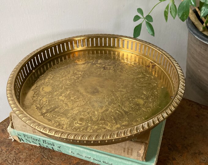 Vintage Etched Brass Tray Etsy