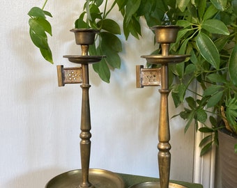 Brass key candlestick holders