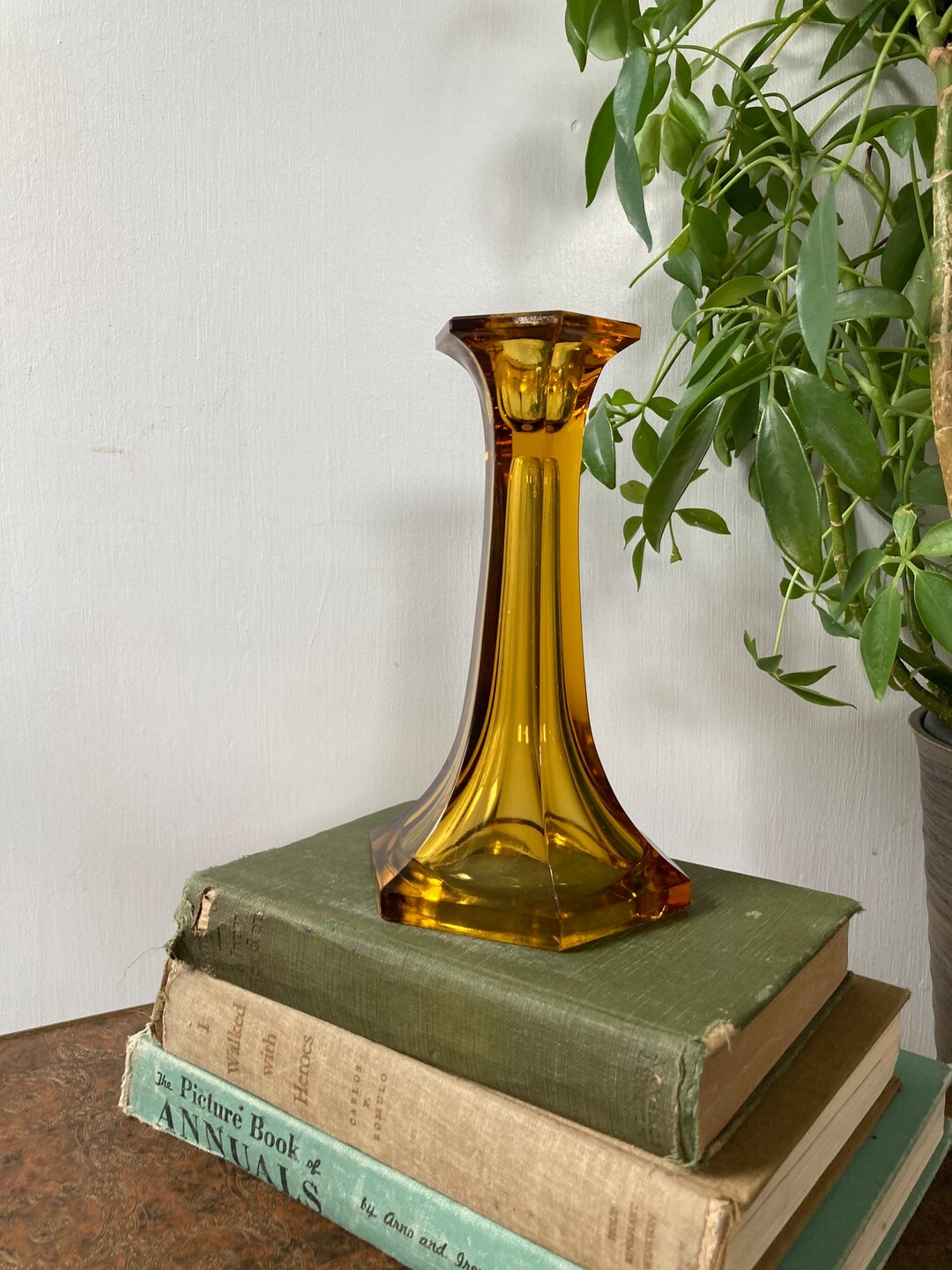 Amber Glass Candlestick Holder Etsy