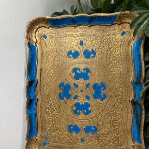 Vintage Blue and Gold Florentine Tray - Etsy