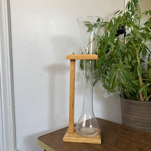 Large propagation vase and wood stand.   B