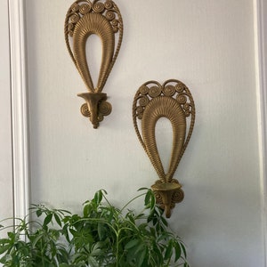 Gold faux rattan sconces