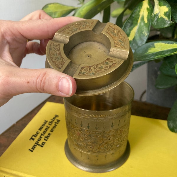 Etched brass canister ashtray