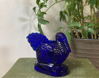 Cobalt blue glass turkey candle holder