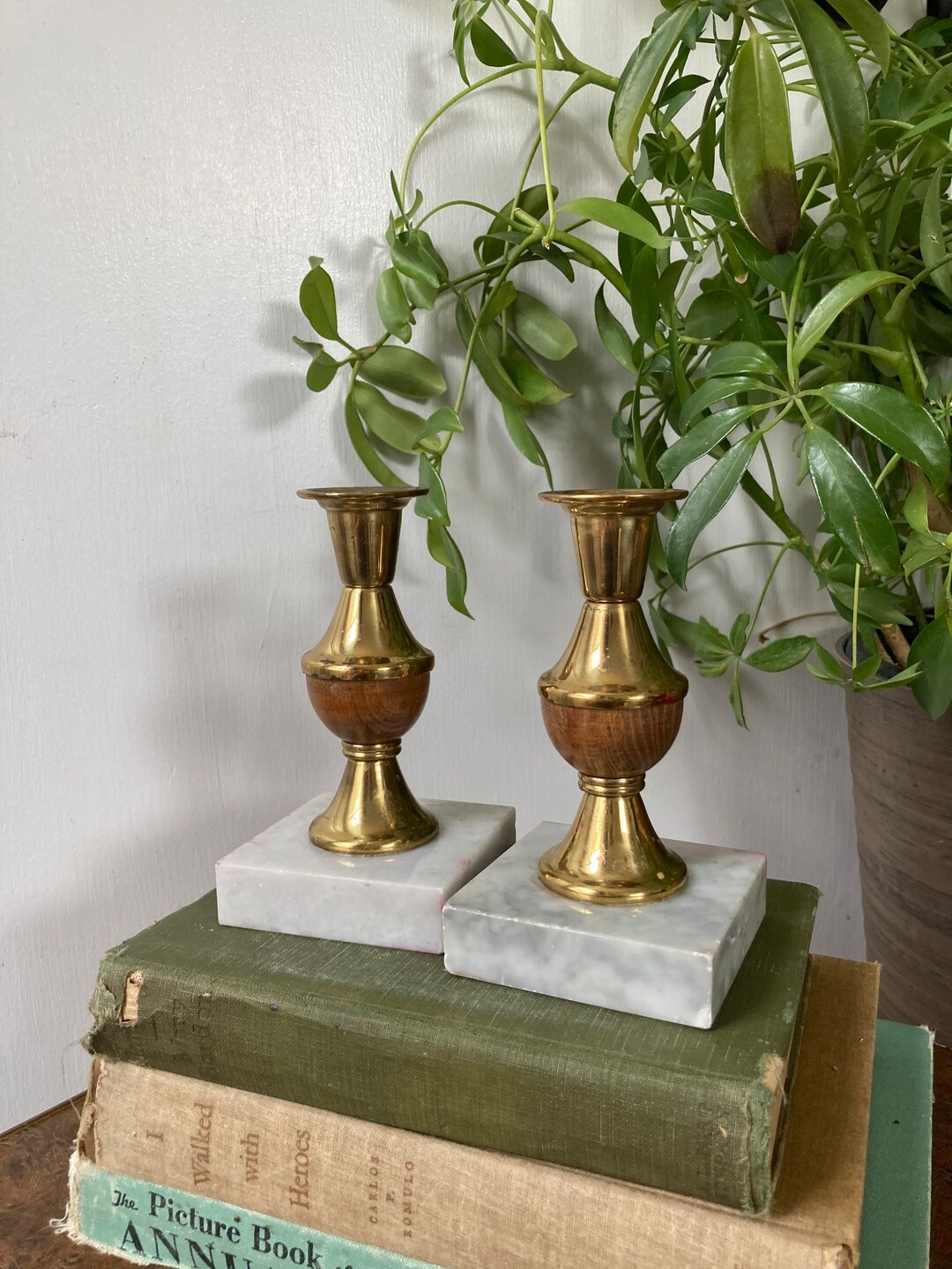 Brass and Marble Candlestick Holders Etsy