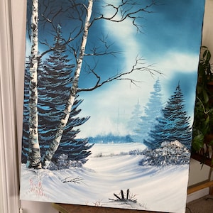 Large winter snowy woods painting