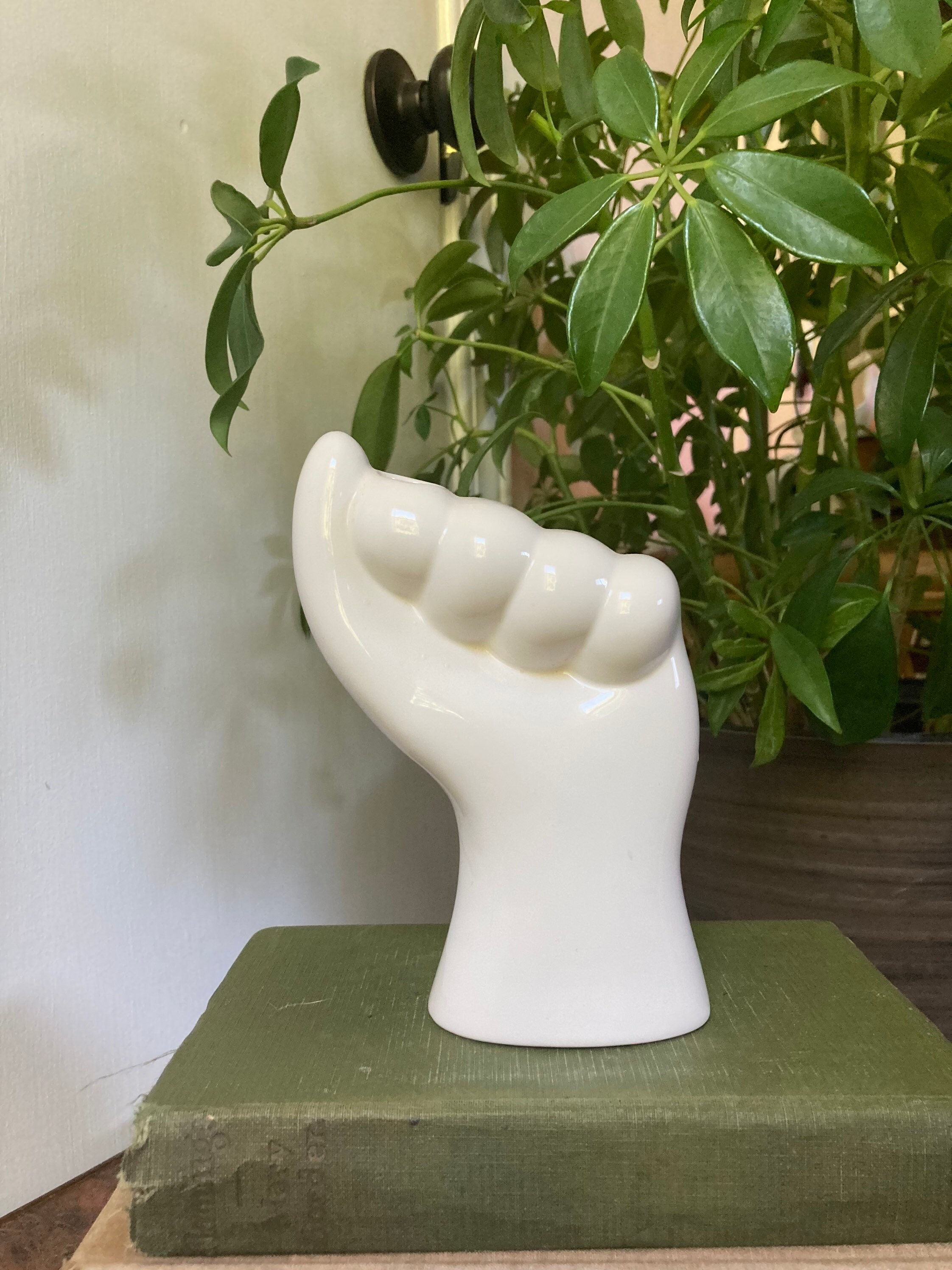 White ceramic hand vase Etsy