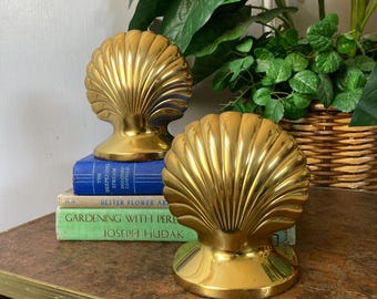 Vintage brass shell bookends