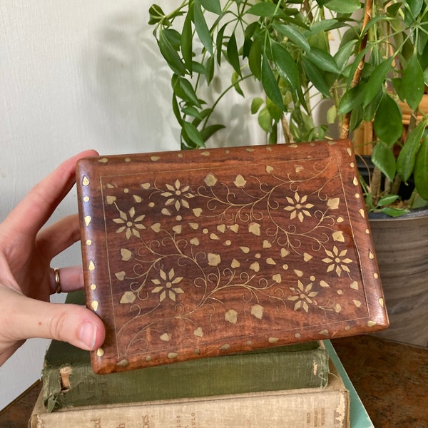 Wood box with brass inlay