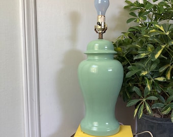 Aqua ceramic ginger jar shaped lamp