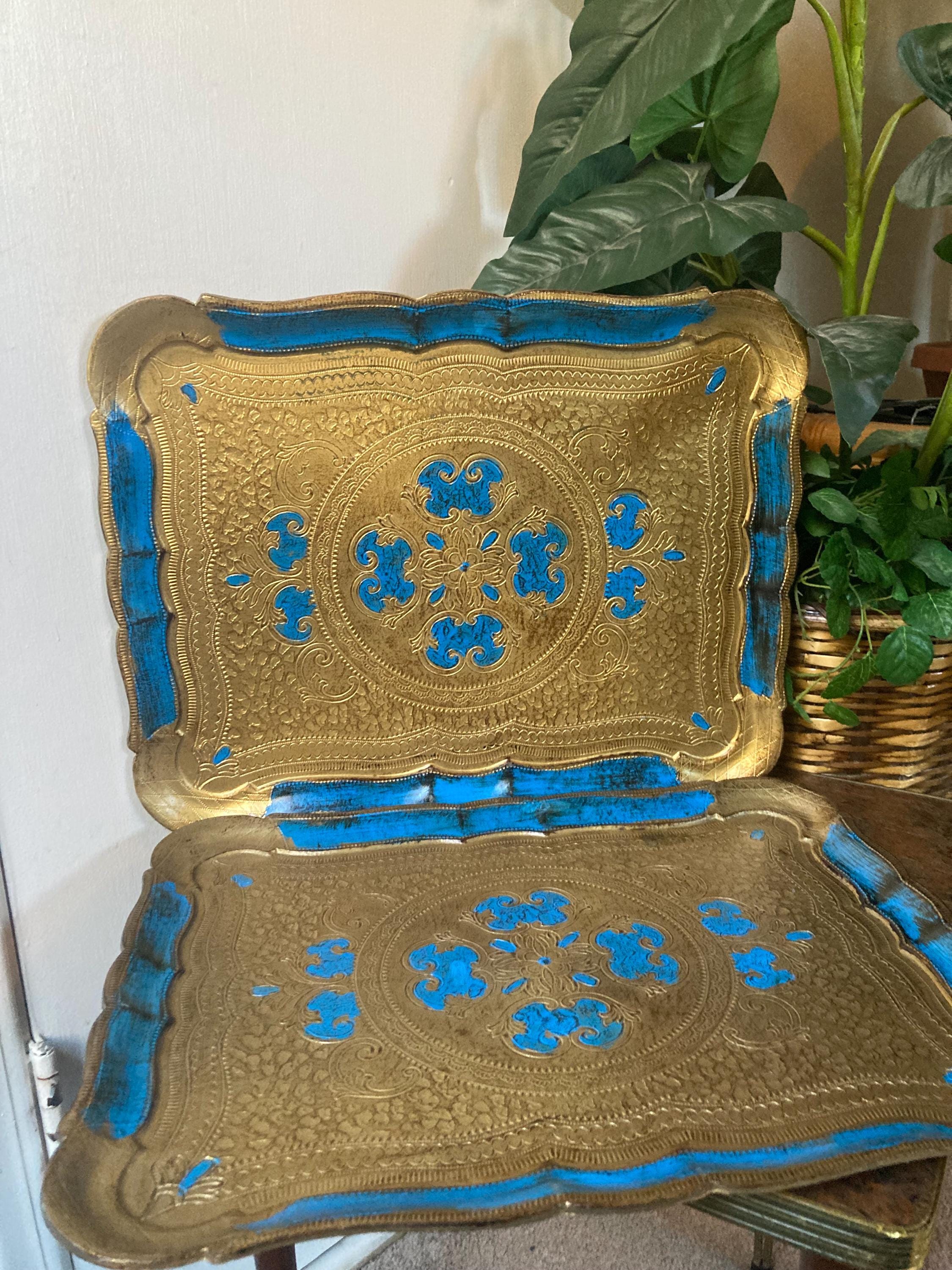 Two Blue and Gold Plastic Florentine Trays Made in Italy - Etsy