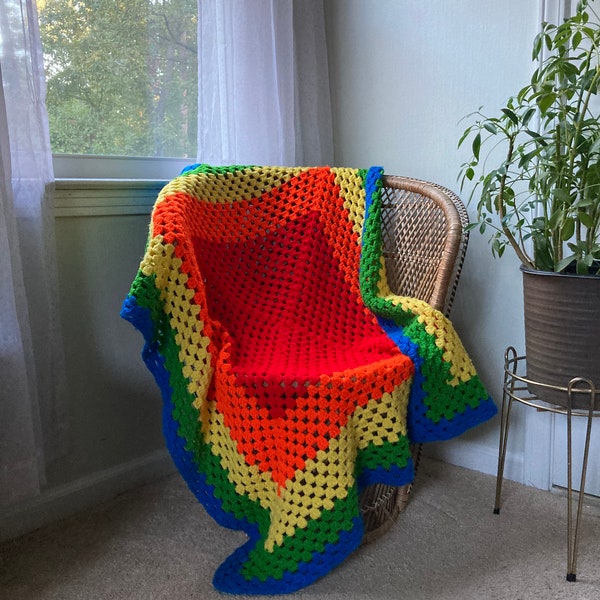 Rainbow crocheted lap blanket