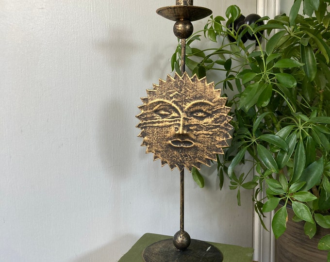 Gold and Black Metal Sun Face Candle Holder Etsy