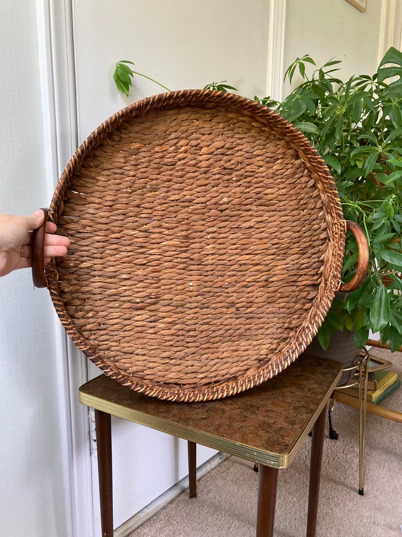 Large woven tray with bentwood handles Etsy