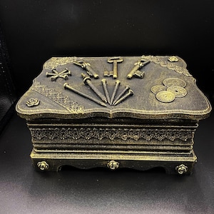 Steampunk wooden box, vintage, antique, rococo style, handmade, hand painted, jewelry storage, one of a kind, Halloween gift