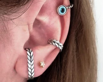 Silver 925 Braided Conch Ear Cuff - Non-Piercing Design