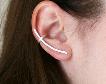Ear Climber Sterling Silver 925 Ear Crawler Cuff Earring Minimalist Women Modern Contemporary Jewelry Unique Gift