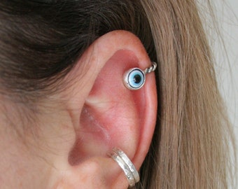 Evil Eye Ear Cuff Earring Silver 925 Handmade Jewelry Gift for Her
